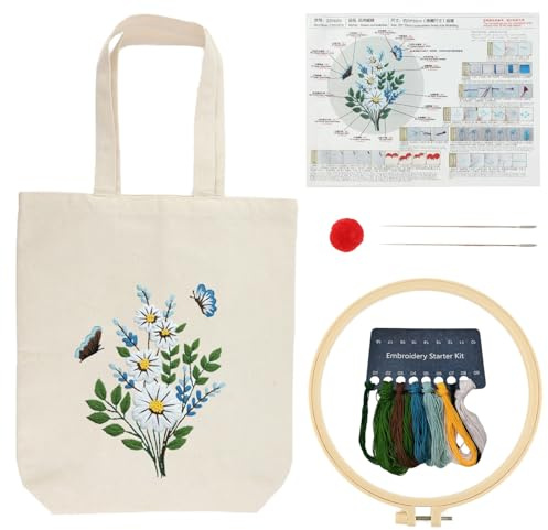 SacJkt Kit per Ricamo, Kit da Ricamo per Borse in Tela con Strumenti e Istruzionii, Kit Punto Croce per Adulti Principianti e Amanti del Ricamo