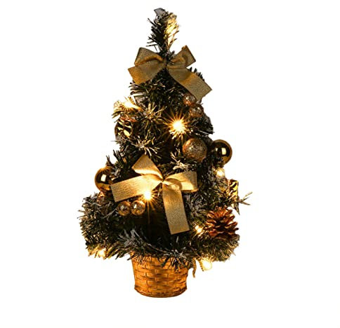 Mini Weihnachtsbaum Kleiner Weihnachtsbaum Tisch Weihnachtsbaum Klein Künstlich Geschmückt für Weihnachten Deko Mini Tischplatte Tannenbaum Weihnachtsfeier Dekoration Miniatur (Gold, One Size)