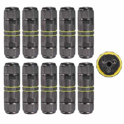DMiotech 10 Pcs Waterproof Junction Box Electrical Cable Connector M20 3 Pin Outdoor Wire Connectors Wire Range(5-9mm) for Tunnel Lights, Underwater Lights, Garden Lights