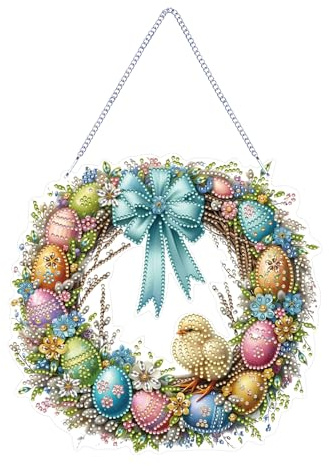 Diamond Painting Türkranz, 5D Diamond Painting Ostern Anhänger Diamond Painting Osterkranz zum Aufhängen DIY Diamant Malerei Basteln Frühlingskranz für Osterdeko Frühlingsdeko (D)