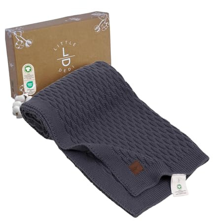 Little Dedi 100% Bio-Baumwolle Babydecke Gestrickt 80x100 cm Dunkelgrau – GOTS Zertifiziert, Weich und Atmungsaktiv, Ideal für Neugeborene und Säuglinge, Nora