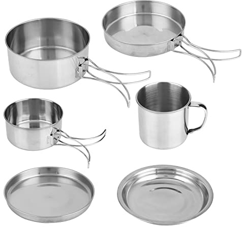 Camping-Kochset Edelstahl Outdoor Kochgeschirr 8-teilig für Zelt Picknick und Reise, leichte praktische Lösung für Outdoor-Geschenk
