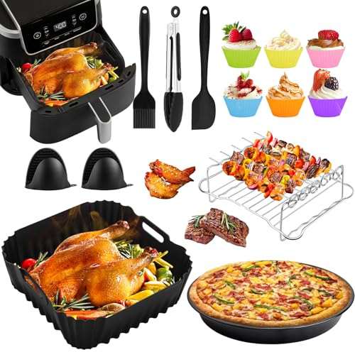 Air Fryer Accessoires pour Cosori 5,5L-6,2L, 19PCS Moule Silicone Air Fryer pour Philips NA230 6,2L/Ninja Max Pro 6,2L AF180 AF140 et la Plupart des Friteuses à Air Chaud Carrées