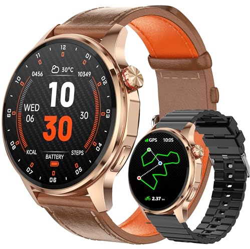 Smart Watch for Men Built-in GPS(Answer/Make Call/Text), 1.46 AI Smartwatch for Android Phones/iPhone, 100+ Sport Mode Fitness Tracker with Health/Sleep Monitor, Compass/Barometer/Altitude(2 Straps)