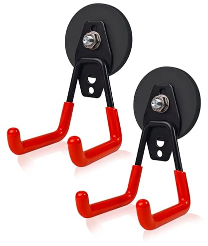 EDSRDUX Heavy Duty Magnetic Hooks – Strong Storage Utility Magnet Hook with Anti-Slip Rubber Coating for Power Tools, Garden Equipment, Pegboard, Garage & Workshop Use (Medium Hook - 2 Pack)
