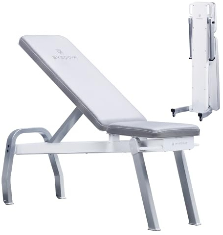 BYZOOM FITNESS Pure Series Foldable Weight Bench for Home Gym – Adjustable Workout Bench with 5 Incline Angles (0°-83°), 550lbs High Capacity, Rapid-Fold Compact Design for Space Saving, White