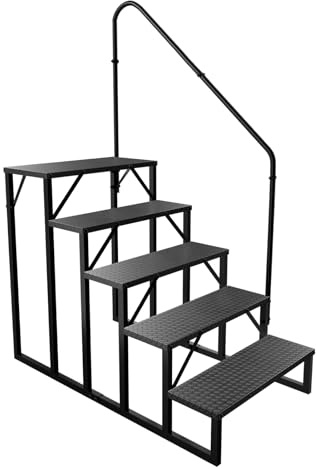RV Treppen mit Handlauf, 5 stufige Wohnwagen Treppe mit 300 kg Tragfähigkeit, Treppchen mit rutschfestem Panel, mobiler Treppe für Reisemobile (5 Stufen)