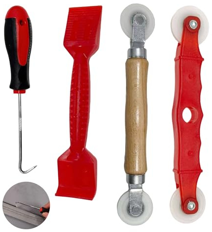 4 Pcs Outils de Réparation et Installation pour Moustiquaires et Fenêtres avec Rouleau Spline avec Roues en Nylon, Crochets et Bandes en Caoutchouc, Accessoires Complets pour Écrans