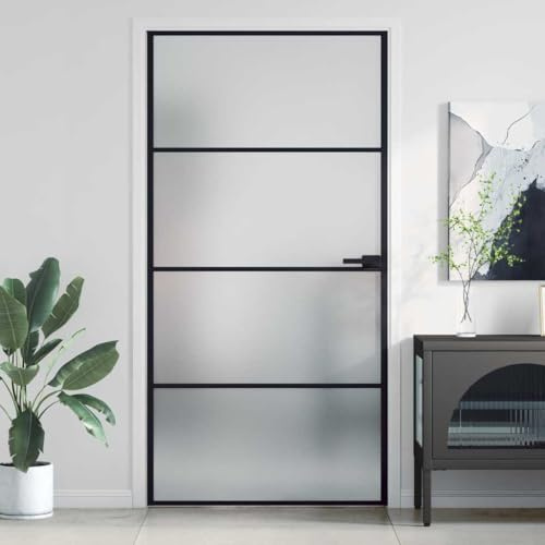 Lofttür Zimmertür,Innentür Schlank Schwarz 102,5x201,5 cm Hartglas & Aluminium,Haustüren für Wohnzimmer,Küche,Badezimmer
