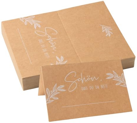 Lot de 100 marque-place mariage anniversaire en kraft, porte-nom de table vierges à personnaliser - Cartes de table pour fête, baptême, communion, réceptions, dîners (11 x 8,5 cm)