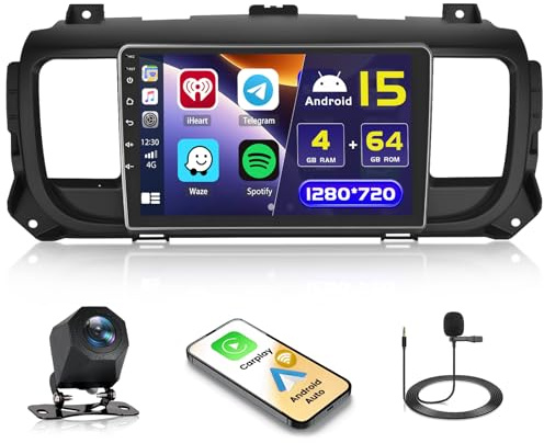 4+64G 9 Radio para Citroen Jumpy 3 Peugeot Expert Toyota Proace 2006-2021 | IPS Pantalla Táctil Wireless Carplay Autoradio 2 DIN GPS Bluetooth 5.0 5G WiFi FM/RDS Cámara Trasera EQ Control del Volante