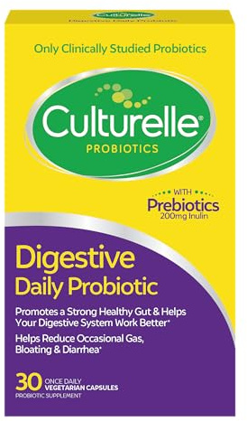 Culturelle Daily Probiotic Capsules For Men & Women, Most Clinically Studied Probiotic Strain, Digestive & Gut Health, Supports Occasional Diarrhea, Gas & Bloating, 1 Month Supply, 30 CT