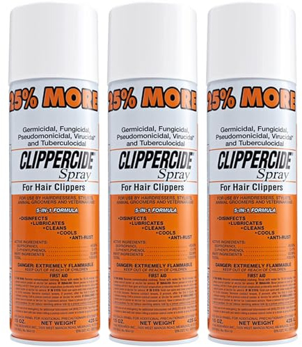 CLIPPERCIDE 5-in-1 Clipper Disinfectant Spray 15oz, 3 Pack | Cleans, Lubricates, Cools, Prevents Rust & Disinfects | Professional Clipper Spray for Barbers, Stylists & Pet Groomers | Made by BARBICIDE