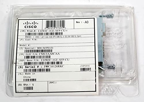 Cisco EHWIC-1GE-SFP-CU = Interno Ethernet/Fiber scheda di rete e adattatore – Accessorio di rete (fili, Ethernet/Fiber, IEEE 802.1q, IEEE 802.1p, IEEE 802.2, IEEE 802.3, IEEE 802.3 ab, IEEE 802.3 X, IEEE 802.3z, 10/100/Network (X), 10,100,1000 Mbit/s, Gigabit Ethernet)