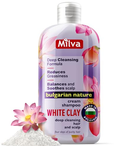 Milva White Kaolin Clay Shampoo für Trockenes, Sprödes Haar und Empfindliche Kopfhaut - Shampoo Entfernt Abgestorbene, Zellen Reinigt Gründlich Giftstoffe und Reguliert die Talgabsonderung 200 ml