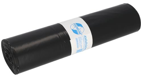 DEISS PREMIUM Müllsäcke 120 L schwarz, 60 my, 25 Stück, 15004 | Reißfeste 120-Liter-Müllsäcke aus Recyclingmaterial für große und sperrige Abfälle; 700 x 1100 mm, 25 Stück