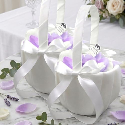 EinsSein 2x Blumenkörbchen Julia Weiß | Streublumenkorb & Blumenmädchen Korb für Hochzeit | Körbchen Blumenkinder zum Blumenstreuen | Streukörbchen Deko mit Henkel für Kirche & Feier