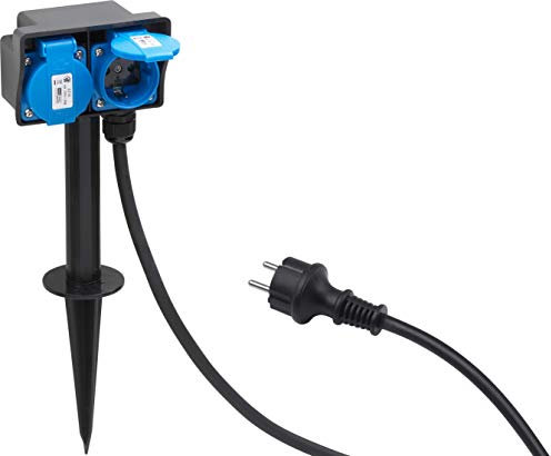 Meister 7430950 Presa a 2 ingressi, con picchetto, 1,4 m, IP44, Nero/Blu