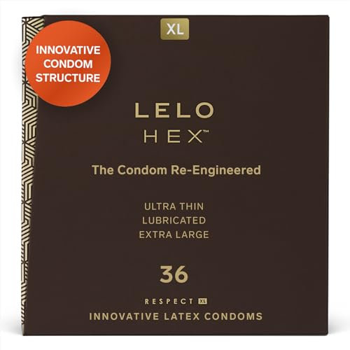 LELO HEX Respect XL, Extra Große Kondome mit Größerer Stärke, dünnes aber starkes Latexkondom, 58 mm im Durchmesser (36-Packung)