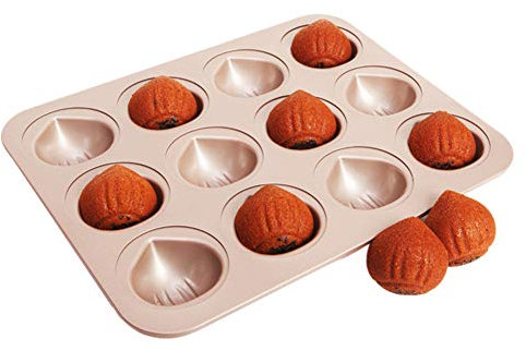 CANDeal Moule À Muffins À La Châtaigne pour La Cuisson, Moule À Cupcakes Antiadhésif 12 Cavités, Moule À Gâteaux Fantaisie, Moule À Madeleine, Moule À Gâteaux, Moules À Cheesecake