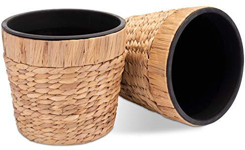 Decorasian Lot de 2 Pots de Fleurs Ronds tressés en jonc de mer avec Insert en Plastique pour la Plantation - Pot de Fleurs - 2 pièces 26cm