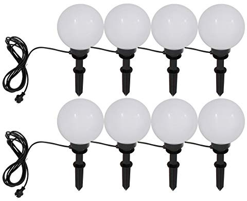 Trango 8er Set 200B LED Gartenkugel in 20cm Durchmesser Weiß IP44 *GARDEN* inkl. je 1x E27 LED Leuchtmittel 3000K warmweiß & 5m Zuleitungskabel Kugelleuchte Gartenleuchte Außenleuchte Wegbeleuchtung