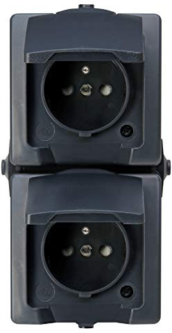 Kopp Nautic Mitten-Schutzkontakt-Steckdose mit erhöhtem Berührungsschutz 2-Fach senkrecht, Aufputz Feuchtraum, IP 44, anthrazit, 138815008