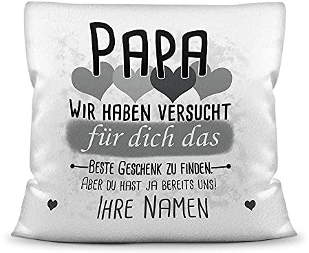 Kissen mit Füllung Papa von mehr Kindern - Personalisiert mit Wunschnamen in Grau - zum Geburtstag und Vatertag - Kissen Polyester weiß - flauschig, 40 x 40 cm