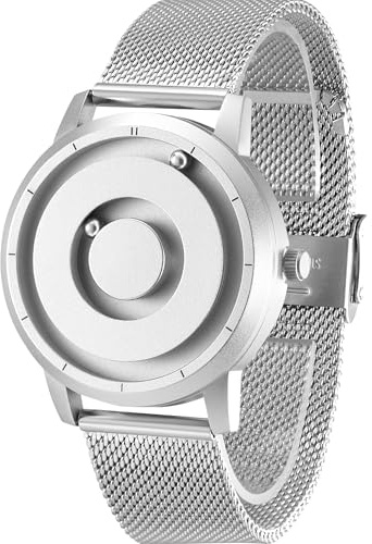 EUTOUR Orologio Uomo Magnetico Moda Semplice Nessun Vetro Cuscinetto a Sfera Quarzo Orologi da Polso da Uomo con Cinturino in Acciaio Inossidabile Argento