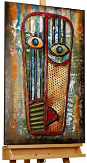 KunstLoft Metallbild 3D | 100% HANDGEFERTIGT | 60x90x6cm | Wandbild Metall Deko 'Mask of Feelings' | Gesicht | Bunt | Metall Wanddeko Wohnzimmer