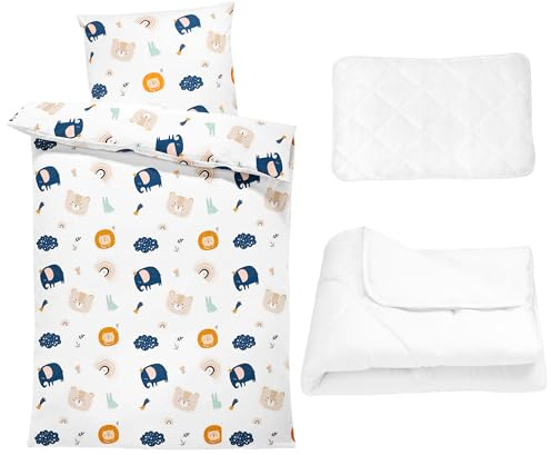 Spjälsängssängkläder Babysängkläder 90x120 cm av bomull - Barnset med påslakan och örngott 40x60 cm med täcke och kudde Oeko-Tex