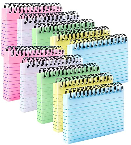 CYH 500 Sheets Multicolor Index Cards - 10 Packs of 50 Sheets Each - 3x5 Inches Spiral Bound Lined Ruled Index Record Cards - Blank Learning Memo Note Revision Cards - for Home School and Office