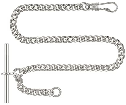 Hermann Jäckle T-Bar Taschenuhrkette Rundpanzer Vernickelt Made in Germany | Klassische Taschenuhrkette mit T-Bar und Rundpanzergliedern, vernickelt