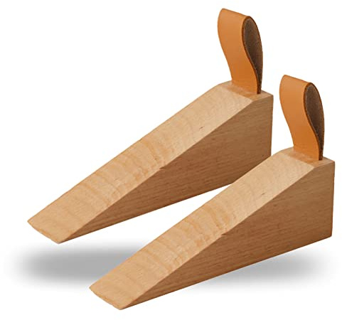 2 x große Türstopper aus Holz, rutschfest, Sicherheits-Holztürkeil mit Lederband zum Aufhängen von Türstoppern, im Haus, Schlafzimmer, Büro, Wohnzimmer, Hotel, Hütte (groß, 2 Stück)