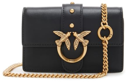 Pinko Love One Micro C Veau Soie Sac Femme 13 x 8 x 4 cm Noir Antique/Or, Z99q_noir-antique Gold, 13 x 8 x 4 cm