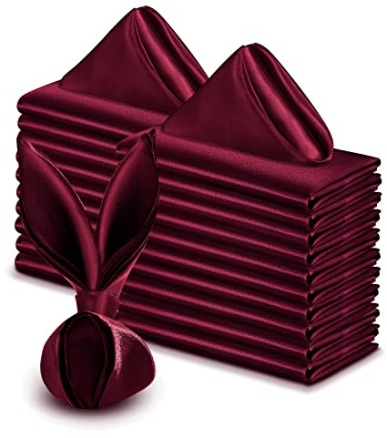 VACVELT 50 Pack Burgundy Satin Napkins 17x17 Inch Wedding Dinner