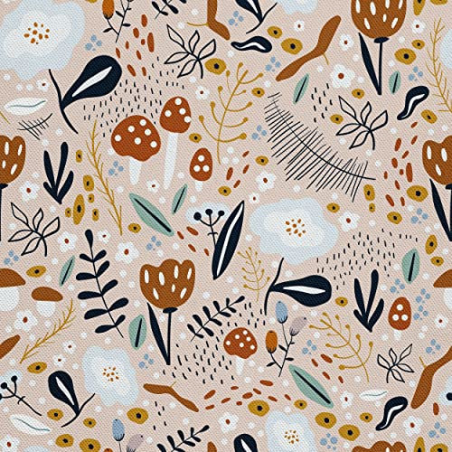 HEKO PANELS Stoff Oxford Wasserdichte Meterware Canvas-Stoff Polyester Stoff Zum Nähen Nähstoffe Möbelstoffe Dekostoffe Wasserabweisend Blickdicht Blumen Pilze Wald 1 Meter 155 x 100 cm