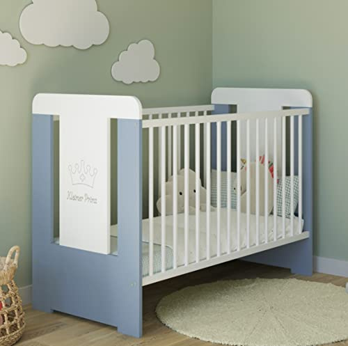 Kids Collective Babybett Gitterbett mit Kleiner Prinz Gravur 60x120 höhenverstellbar | herausnehmbare Sprossen weiß rosa Mädchen Made in Europe | von Geburt bis 3. Lebensjahr