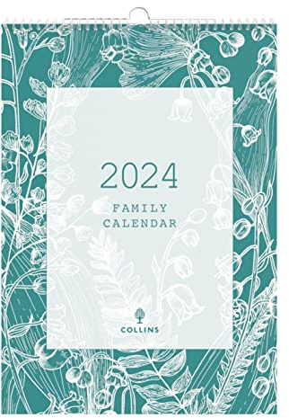 Collins Debden Collins Tara - Calendario familiar de pared 2024, planificador de estilo de vida y organizador para oficina, trabajo, personal y hogar, agenda semanal de enero a diciembre de 2024,