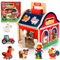 Montessori Toys for 1 2 3 Year Old Girls Boys Wooden Farm Animals Toy Take Along Shape Sorter with Handle Door Chunky Blocks Montessori Learning toys Christmas Birthday Toys for Babies Toddlers