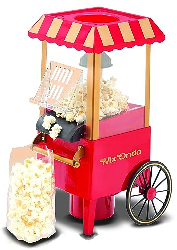 Mx Onda Palomitero MX-PM2778, 1200 W, Máquina de Palomitas Retro, Funcionamiento mediante aire caliente, Cazuela Dosificadora