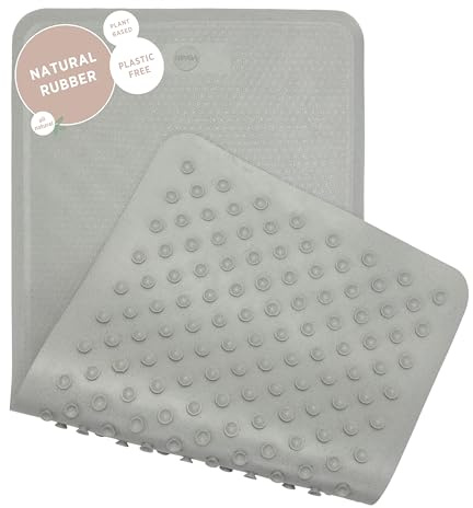 HEVEA Alfombra de baño grande de goma natural, reciclada, diseño danés, antideslizante, 299 ventosas, segura y amigable para todas las edades (granito)
