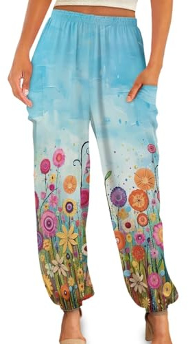 Gzzxiailg Colorful Flowers Tai Chi Pant for Womens Yoga Palazzo Harem Pants Long Baggy Sports Joggers High Waist Modal Bloomers Summer Clothing PJ