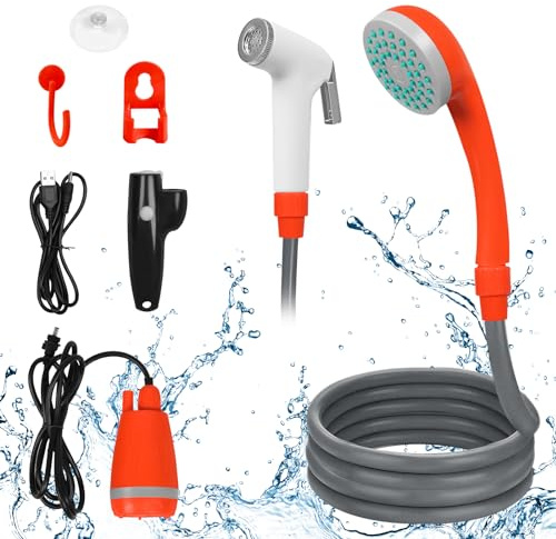 NAIZY Mobile Campingdusche mit Pump Tragbarkeit Akku Camping Outdoor Dusche inkl. Schlauch und Fester Aufhänger Gartendusche, für Garten Strand Camping Reisen Autowäsche
