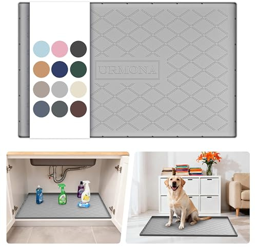 URMONA 34 x 22 Waterproof Silicone Mat in Multiple Sizes & Colors, Under Sink Mat for Kitchen & Bathroom, Pet Food Pad for Dogs & Cats, Kitchen Cabinet Liner, Multi-Purpose for Storage(Light Grey)