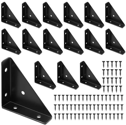 16 Pezzi Staffe Angolari, Reggimensola Metallo Con 80 Viti, Angolari Metallo per Legno, Staffa Angolare Ferramenta per Mobili Rinforzo Triangolare