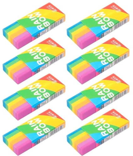 Visxcnu gomas de borrar Set de 8 Piezas 2B para niños, borrador suave de arco iris para escuelas y oficinas,Goma de Borrar para Lapiz Válida sobre Papel y Plástico, con Acabado Nítido y Preciso