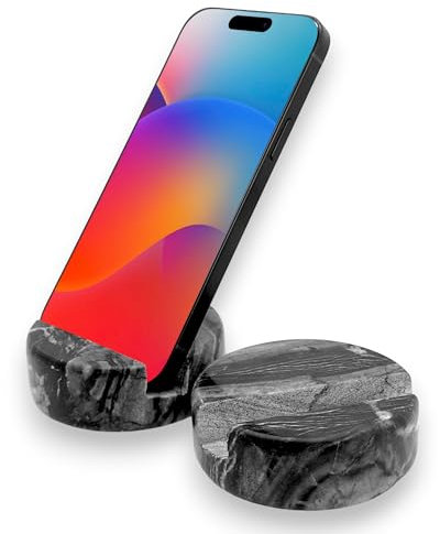 TransMarble Luxury Marble Cell Phone Stand Holder for Popular Smartphones (1 Pcs) - Real Solid Marble Mobile Phone Stands as Office Desk or Kitchen Countertop Decor (Wooden Black)