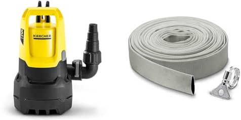 Kärcher SP 9.500 Schmutztauchpumpe für Abwasser & Gewebeschlauchset 1, 1/4 Zoll (10 m) mit flexiblem Gewebeschlauch inkl. Edelstahl-Schlauchklemme zum Anschluss an Tauchpumpen