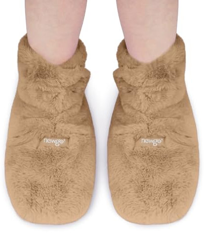 NEWGO Microwavable Booties and Feet Warmers, Heating Pad for Foot Deep-penetrating Heat Therapy for Cold Feet, Relieving Stiffness, Sore Muscles, Plantar Fascitis, Brown